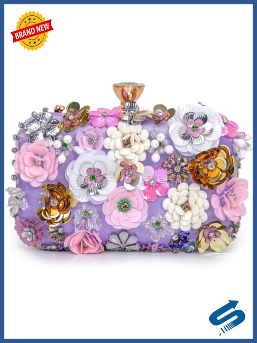 PU Leather Floral Clutch Evening Bag with Chain Strap